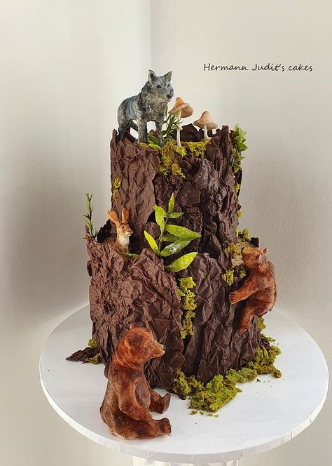 Forest Theme Cakes, Tree Trunk Cake, Squirrel Cake, Woodland Cake, Train Cake, Beautiful Cake Designs, Handmade Tree, Cake Decorating Piping, Xmas Cake