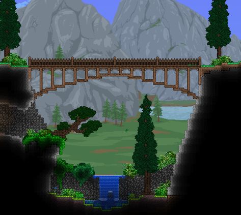 Terraria Tree House, Terraria Bridge, Terraria House Ideas Simple, Terraria Base, Terraria Houses, Terraria Design, Terrarium Base, Terraria House Ideas, Terraria House Design