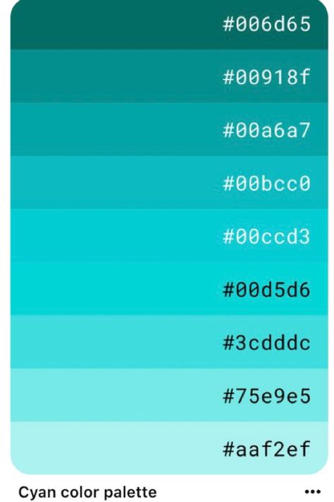 Cyan Colour Palette, Turquoise Hex Codes, Teal Color Palette Hex Code, Blue Colour Palette Hex Code, Blue Color Pallete Hex Code, Ui Color, Cyan Colour, Adobe Photoshop Design, Hex Color