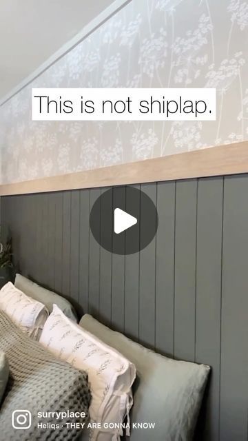 Colton Rembert on Instagram: "Simple and cost affective accent wall! 🛠️🪛  #diy #homerenovation #accentwall #doityourself #newlistings #realestateupdate #sellinghomes #homeshopping" Shiplap With Wallpaper Above, Shiplap Accent Wall Bedroom, Shiplap Paneling Sheets, Half Shiplap Wall, Shiplap And Wallpaper, Shiplap Wall Decor, Faux Shiplap Wall, Paneling Sheets, Accent Wall Diy