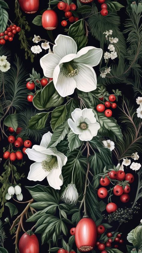 Christmas botanical plants flower pattern art.  | premium image by rawpixel.com / Sasi Flower Pattern Art, Christmas Wallpaper Iphone, Flower Christmas, Botanical Plants, Wallpaper Flower, Wallpaper Iphone Christmas, Christmas Flowers, About Christmas, Christmas Paintings