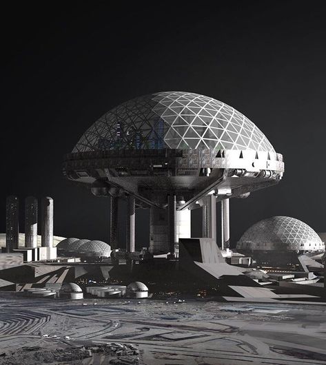 Concept art of the Lunar colony in Ad Astra (2019) movie (science fiction thriller set in mid-21st century when humanity has started to settle the inner Solar System) by film, game and TV concept artist, the founder and creative director of Terraform Studios, Finnian MacManus. Colony Concept Art, Space Colony Concept, Lunar Colony, Space Station Art, Space Colony, Science Fiction Artwork, Action Pose Reference, Science Fiction Movies, Ad Astra