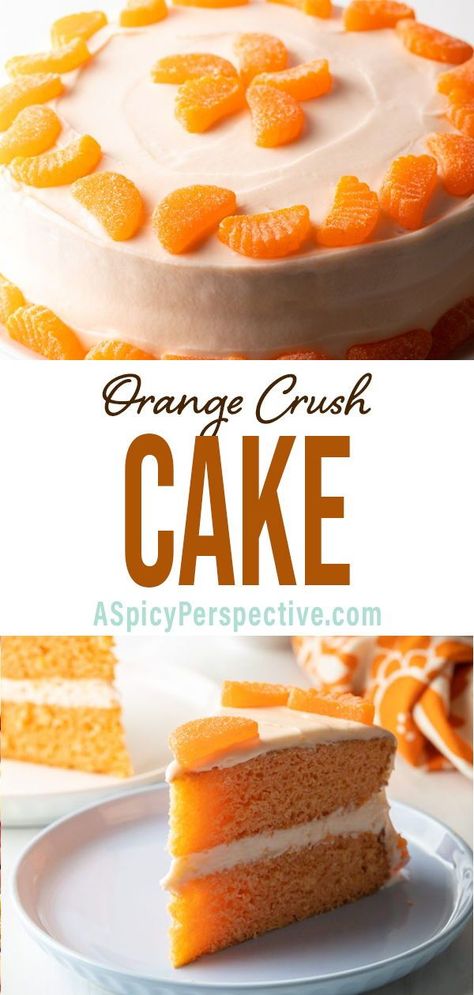 Crush Cake Recipe, Ultimate Orange Cake, Orange Crush Cake Recipe, Orange Cake With Buttercream Frosting, Spicy Cake Recipes, Soda Desserts, Williamsburg Orange Cake Recipe, Orange Frosting Recipe, Orange Soda Cake