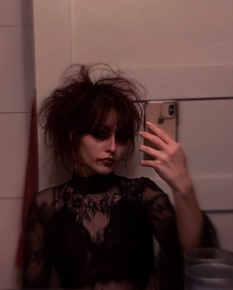 Messy Teased Hair, Vampiric Hairstyles, Vampire Goth Hairstyles, Teased Hair Goth, Goth With Brown Hair, Goth Prom Hairstyles, Gothic Hairstyles Medium, Goth Ponytail, Bat Nest Hair