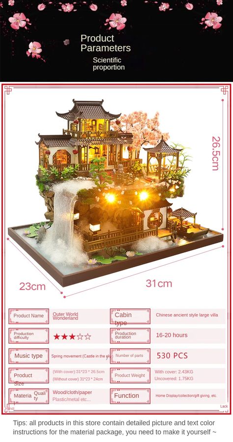 Anime Display, Chinese Dollhouse, Chinese Villa, Arrietty Doll House, Japanese House Diorama, Miniature Chinese House, Shadow Box Doll House, Doll House Kit, Wooden Doll House