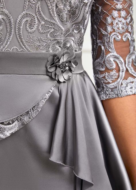 Grey Lace Stitching Peplum Waist Flounce Dress | modlily.com - USD 42.98 Ladys Dresses, Ballroom Dance Competition Dress, Fashion Work Outfit, Fancy Short Dresses, Couture Evening Dress, Long African Dresses, African Skirts, Short Dress Styles, Lace Dress Styles