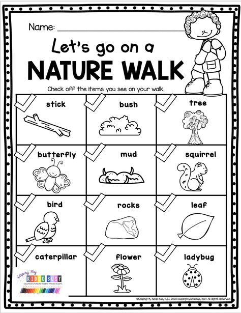 Nature Walk Worksheet, Science Kindergarten, Projects Science, Homeschool Preschool Activities, First Grade Science, Kindergarten Printables, Earth Day Activities, Homeschool Learning, Homeschool Kindergarten