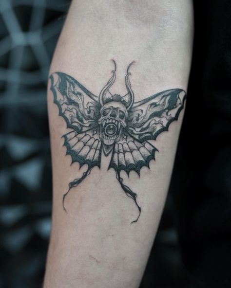 Embracing the beauty in darkness 🖤✨ Visit us at MY Ink Tattoo Studio, 📍 240 Queen St. W, Toronto 📲 Book online: www.myinktattoo.ca/book #myink #MothTattoo #InkArt #tattooart #skulltattoo #blackwork #blackandgreytattoo #forearmtattoo #customtattoo #customtattoodesign #tattoodesign #darktattoo #blacktattoo # Beauty In Darkness, Pikachu Tattoo, Fineline Tattoo, Remembrance Tattoos, Deaths Head Moth, Moth Tattoo, Tattoo Cover-up, Custom Tattoo Design, Dark Tattoo