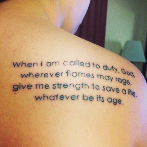 My first tattoo. #firefighter #firefighterprayer #tattoo Tattoo Ideas For Firefighters, Fire Fighter Tattoos Female, Small Firefighter Tattoo Ideas, First Responder Tattoo Ideas, Firefighters Tattoos, Ems Tattoos Female, First Responder Tattoo, Firefighter Tattoo Ideas, Wildland Firefighter Tattoo