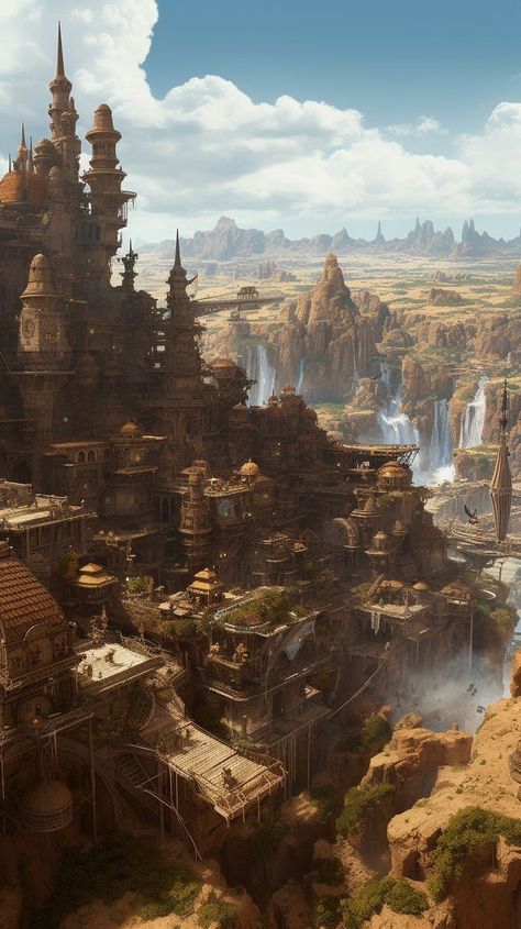 Desert City, Desert Places, Desert Aesthetic, Desert Art, Fantasy City, Fantasy Setting, Fantasy Places, Modern Fantasy, Fantasy Map