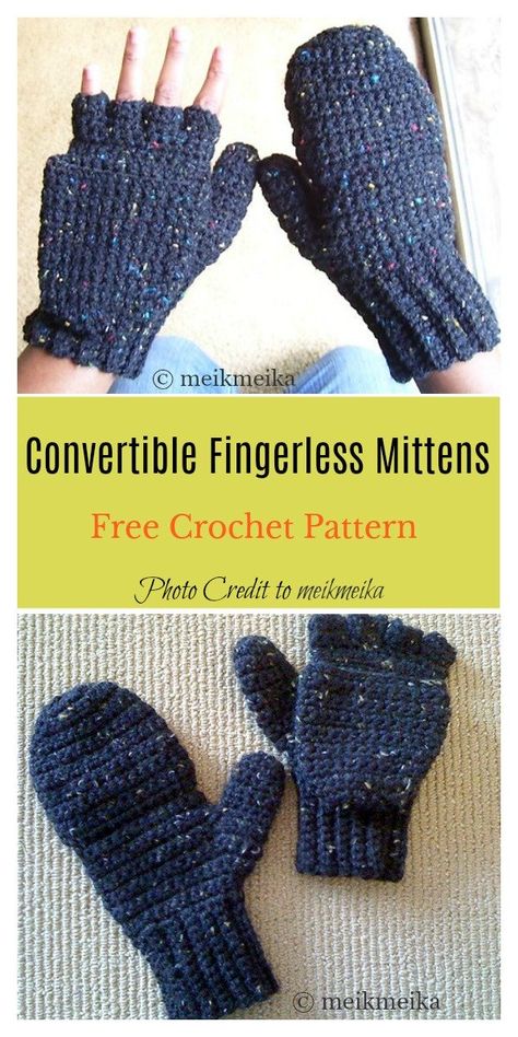 2 in 1 Fingerless Gloves & Mittens Free Crochet Pattern Convertible Gloves Crochet Pattern, Crochet Fingerless Gloves With Flap, Crochet Winter Gloves, Crochet Gloves Free Pattern, Free Form Crochet, Mittens Crochet, Crochet Mittens Free Pattern, Crochet Mittens Pattern, Fingerless Gloves Crochet Pattern