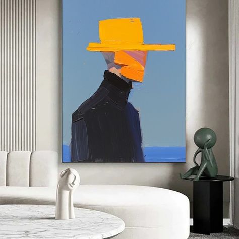 Blue Art Abstract, Abstract Painting Orange, Artist Lifestyle, Bold Abstract Art, Abstract Figure Art, Abstract Painting Contemporary, Portrait Abstract, Abstract Portrait Painting, Orange Hat