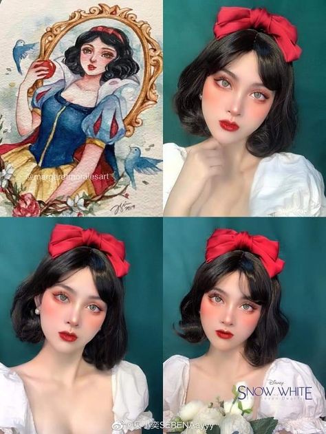 Snow White Makeup, Snow White Outfits, Snow White Cosplay, Snow White Costume, Princess Makeup, Face Art Makeup, Disney Makeup, Disney Cosplay, Halloween Costume Outfits