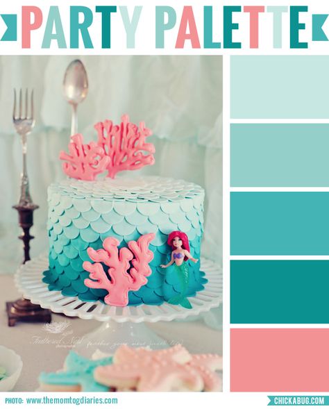 Party palette: Color inspiration for a mermaid party #colorpalette Little Mermaid Birthday Cake, Party Palette, Ariel Cake, Petal Cake, Little Mermaid Cakes, Mermaid Birthday Cakes, Ariel Birthday, Little Mermaid Party, Little Mermaid Birthday