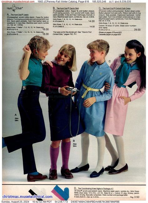 1983 JCPenney Fall Winter Catalog, Page 616 - Catalogs & Wishbooks Late 80s Fashion, Jcpenney Catalog, 80’s Outfits, 80s Clothes, 80s Stuff, Vintage Kids Clothes, 1900s Fashion, Knit Tights, Clothes For Girls