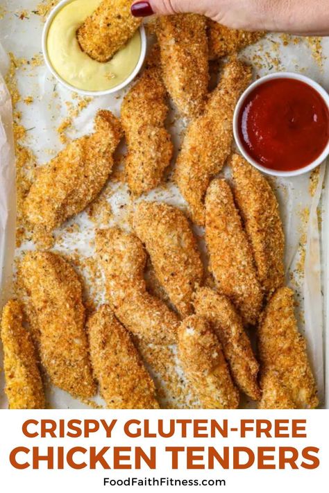 Prep, bake crispy gluten-free chicken tenders. Enjoy tender, flavorful bites with your favorite healthy dipping sauce. Simple and delicious! Chicken Tenderloin Recipes Gluten Free, Gluten Free Breaded Chicken Tenders, Gluten Free Fried Chicken Tenders, Gluten Free Chicken Tender Recipes, Dairy Free Chicken Tenders, Gf Chicken Tenders, Gluten Free Chicken Strips, Chicken Tenders Gluten Free, Healthy Dipping Sauce