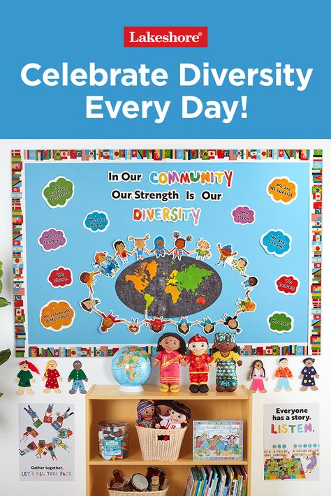 Create a welcoming classroom with our All Are Welcome decor line! 🤗 It’s a fun and beautiful way to celebrate kindness, inclusivity and diversity all year long! 🙌🎉 Diversity Classroom Theme, Diversity Classroom Decor, Diversity Display, Welcoming Classroom, Diversity In The Classroom, Early Childhood Education Programs, Soft Board, Music For Toddlers, Colors Pictures