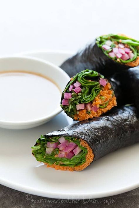 Nori Wraps, Vegetable Wraps, Butter Dipping Sauce, Nori Wrap, Paleo Vegetables, Low Carb Sandwiches, Sunflower Butter, Raw Carrots, Raw Vegetables