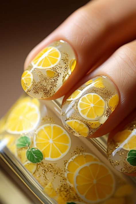 Nail Art Simple, Lemon Nails, Fruit Nail Art, Yellow Nails Design, Bright Summer Nails, Leopard Print Nails, Spring Nail Designs, Cute Summer Nails, Vacation Nails