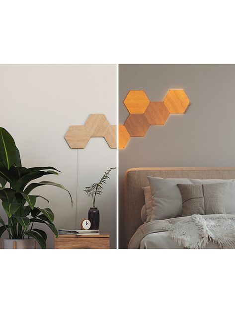 Nanoleaf Elements Hexagon Extension Pack, 3 LED Panels, Cool/Warm White Nanoleaf Designs, Led Panels, Wood Hexagon, Light Panels, Geometric Lighting, Office Guest Room, Acoustic Wall Panels, Acoustic Wall, Led Panel Light