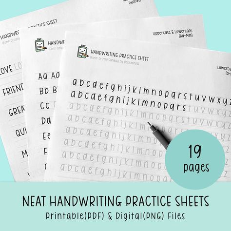 aesthetic handwriting practice sheets Hand Lettering Practice Sheets Free Printable Writing Worksheets, Pretty Handwriting Practice, Neat Handwriting Practice Sheets Free, Neat Handwriting Alphabet, Lettering Practice Sheets Free Printable, Aesthetic Handwriting Practice Sheets, Teacher Handwriting, Fun Handwriting Fonts, Handwriting Fonts Practice