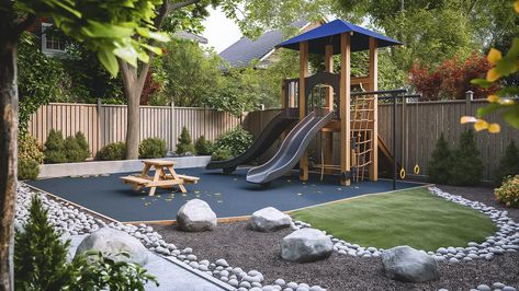 Backyard Playground Ideas for Endless Fun - Innovative Sport Surfacing Front Yard Playground, Play Ground Landscaping, Modern Playground Design, Small Playground Backyard, Family Backyard Layout Play Areas, Turf Play Area, Outdoor Playground Ideas, Backyard Playground Landscaping, Playground Floor Plan