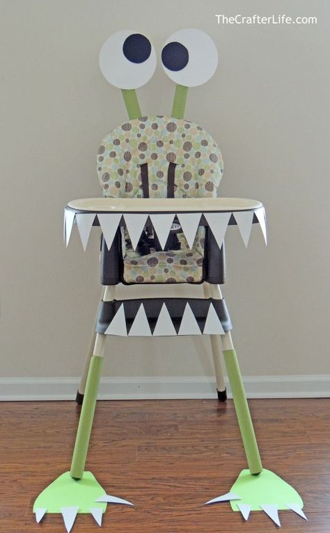 monsterhighchair.final_-634x1024                                                                                                                                                     More Monster Party Ideas, High Chair Decorations, Monster First Birthday, Little Monster Birthday, Monster 1st Birthdays, Anniversaire Diy, Monster Birthday Parties, High Chairs, Monster Birthday