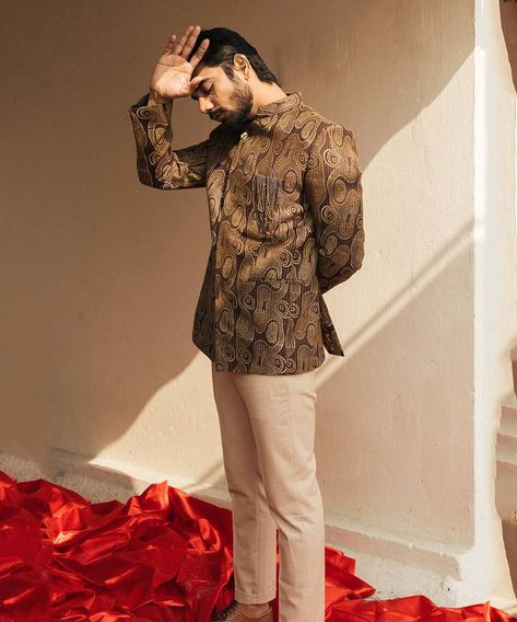 Brown Bandhgala Suit - ANKITA LATH - 4059291 Ethnic Suit, Saree Floral, Boys Kurta, Blazer For Boys, Wedding Sherwani, Patiala Suit, Plus Size Suits, Thread Bangles, Formal Pants