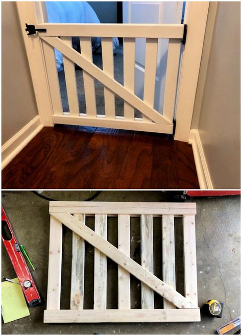 25 Functional DIY Baby Gate Plans To Keep Your Baby Safe Wooden Stair Gate, Wood Baby Gate, Indoor Gates, Wooden Baby Gates, Wooden Dog Gates, Diy Dog Gate, Diy Gate, Baby Gate For Stairs, Diy Baby Gate