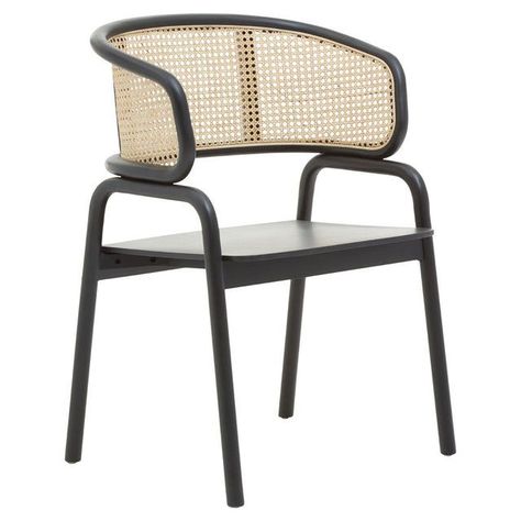 Ola Round Armchair in Rattan Wooden Bedroom Chair, Elbow Chair, Rattan Bedroom, Cane Back Chairs, Curved Chair, Black Rattan, Wooden Canes, Wooden Bedroom, Black Dining Chairs