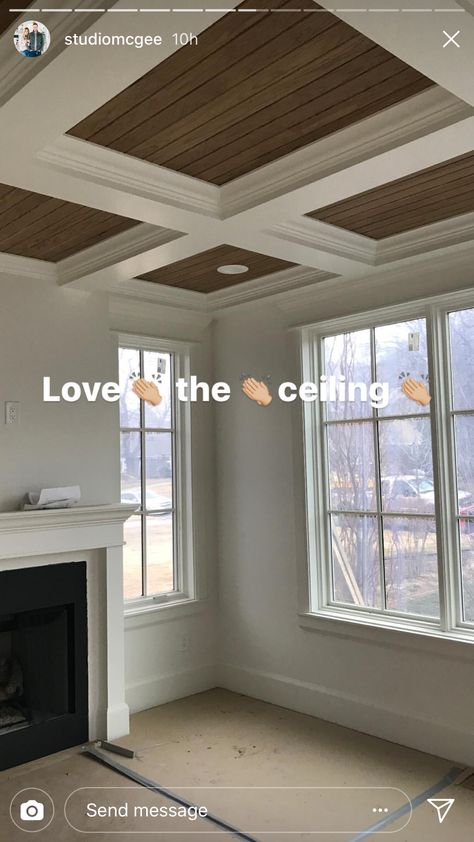 Ceiling 8ft Ceiling Ideas, Fake Beams Ceiling, 8ft Ceiling, Fake Beam, Ceiling Fireplace, Ceiling Ideas, Coffered Ceiling, Ceiling Beams, Wall Treatments