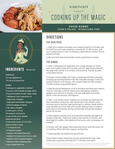 Princess Tiana Recipes, Tiana Princess And The Frog Recipe, Gumbo Princess And The Frog, Disney Gumbo Recipe, Tiana Gumbo Recipe, Tianas Recipes, Disneyland Gumbo Recipe, Tiana's Gumbo Recipe, Princess Tiana Party Food