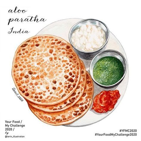 Aloo Paratha, Food Illustration Design, Drink Art, Recipe Book Templates, Cooking Book, Food Doodles, Food Wall Art, Foodie Art, Food Illustration Art