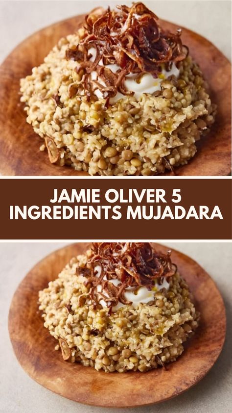 Jamie Oliver 5 Ingredients Mujadara is made with onions, cumin seeds, dried brown lentils, bulgur wheat, and natural yoghurt. This delicious Mujadara recipe creates a tasty and vegetarian dinner that takes about 45 minutes to prepare and can serve up to 4 people.

This Mujadara Recipe Is From 5 Ingredients Mediterranean Cookbook by Jamie Oliver. Brown Lentil Recipes, Jamie Oliver 5 Ingredients, Mujadara Recipe, Mediterranean Cookbook, Bulgur Wheat, Soup Appetizers, Brown Lentils, Jamie Oliver Recipes, 5 Ingredient Recipes