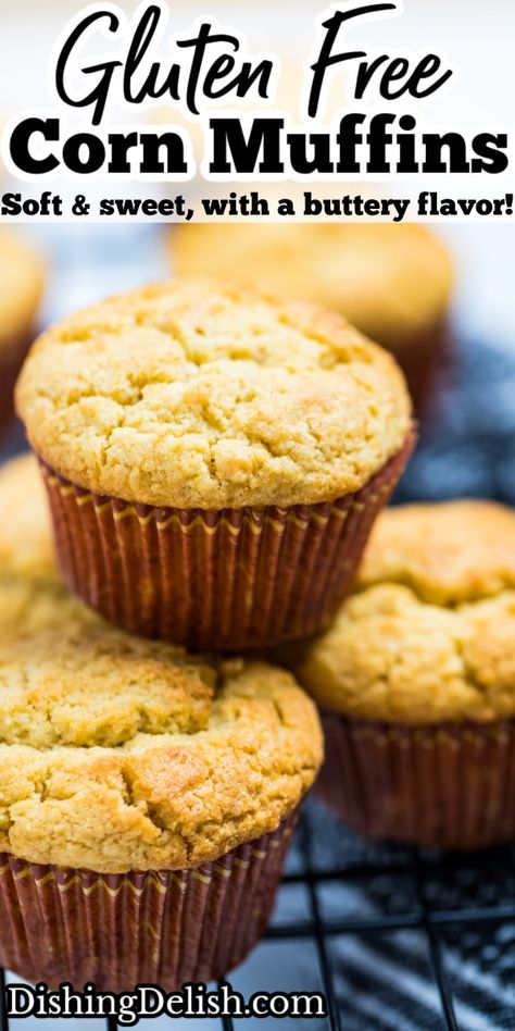 Corn Muffins are soft and sweet with a buttery flavor, made with gluten free 1:1 flour, cornmeal, heavy cream, and brown sugar, ready in 30 minutes! Corn Flour Muffins, Gluten Free Corn Muffins, Corn Flour Recipes, Gluten Free Banana Bread Recipe, Cornmeal Muffins, Muffins Gluten Free, Pumpkin Muffin Recipes, Gluten Free Banana Bread, Spiralizer Recipes