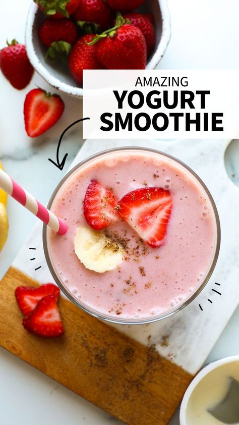 Yogurt And Frozen Fruit, Frozen Strawberry Smoothie, Frozen Fruit Smoothie Recipes, Fruit Yogurt Smoothies, Strawberry Yogurt Smoothie, Frozen Fruit Smoothie, Smoothie Recipes With Yogurt, Yogurt Smoothie, Blueberry Banana Smoothie