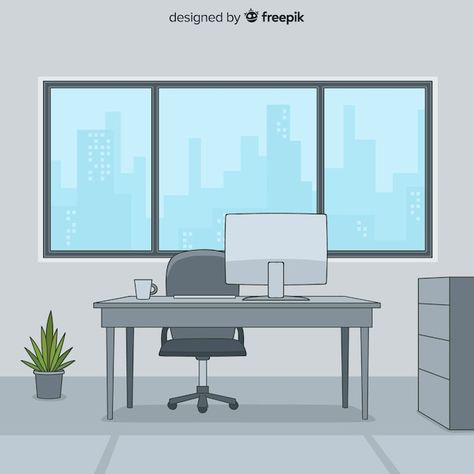 Office Interior Design Drawing, Office Illustration Art, Home Office With Built Ins, Office Reference, Office Clipart, Office Illustration, Office Drawing, Office Cartoon, Workspace Office