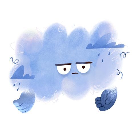 Rainy Character Design, Cloud Character Illustration, Cloud Person Drawing, Tired Illustration Cute, Escapism Illustration, Cloud Illustration Drawing, Emotion Illustration Feelings, Frustration Illustration, Illustrated Clouds