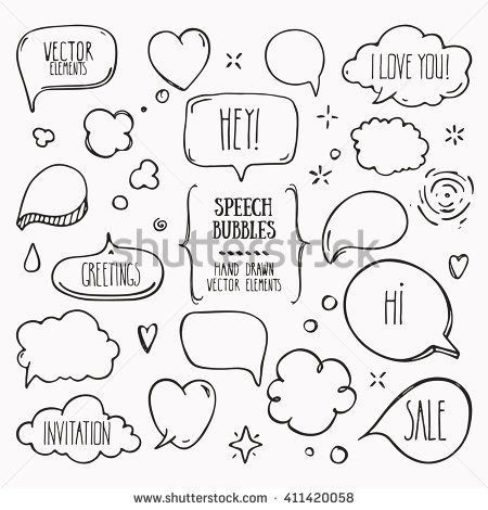 Doodles Comic Balloon, Cloud Heart, Balloon Cloud, Style Comic, Bujo Doodles, Sketch Note, Speech Bubbles, Love Message, Doodle Icon