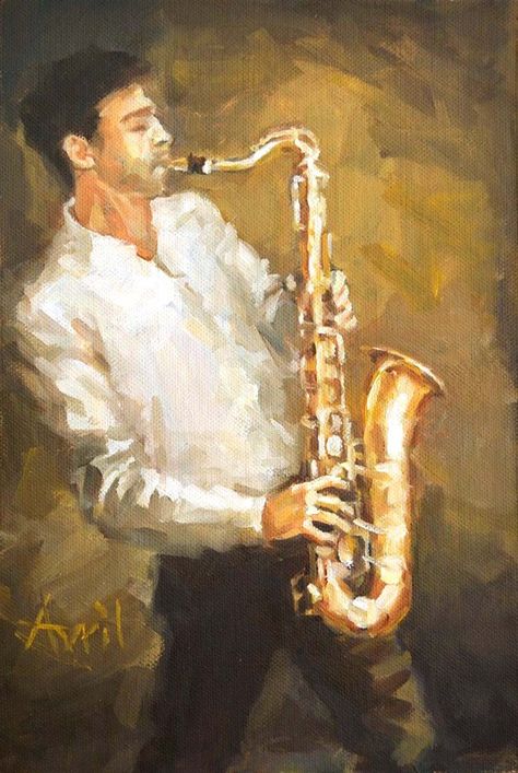 Avril Hattingh Saxophone Art, Jazz Painting, Arte Jazz, Street Musicians, Jazz Saxophone, Musician Art, Jazz Art, Diy Watercolor Painting, Classical Art