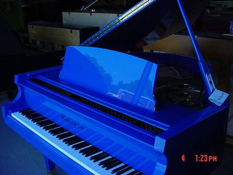 Blue Piano Blue Piano Aesthetic, Colored Piano, Piano Aesthetics, Blue Piano, Piano Pictures, Painted Pianos, Blue Music, Velvet Room, Piano Playing