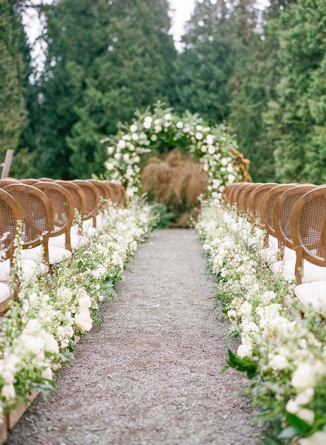 Read More: https://www.stylemepretty.com/2019/03/03/champagne-ivory-old-world-charm-wedding-inspiration/ Early Spring Wedding, Romantic Ceremony, Spring Wedding Decorations, Flowers And Greenery, Tent Reception, Ceremony Inspiration, White Wedding Flowers, Floral Ideas, Wedding Aisle