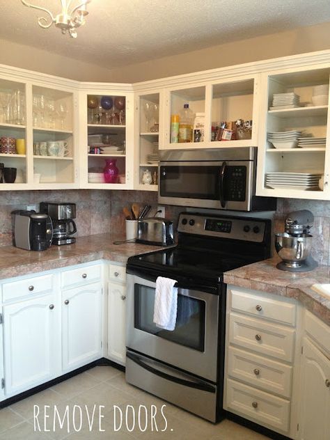 Kitchen Cabinets Without Doors, Cabinets Without Doors, How To Remove Kitchen Cabinets, How To Paint Kitchen Cabinets, Diy Kitchen Cabinets Painting, Kitchen Cabinet Door Styles, Paint Kitchen Cabinets, Cabinet Door Styles, Paint Kitchen