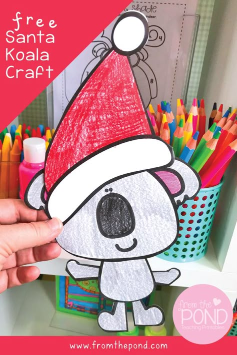 Find out how to get our free Santa Koala Craft over on the blog post. This project takes only one sheet of paper and is perfect for Christmas activities at school or home! Surfing Santa Craft, Christmas In Australia Craft For Kids, Australia Christmas Craft, Christmas In Sweden Crafts For Kids, Australian Christmas Crafts For Kids, Christmas In Australia For Kids, Christmas In Australia Craft, Australia Christmas Crafts For Kids, Australian Christmas Craft