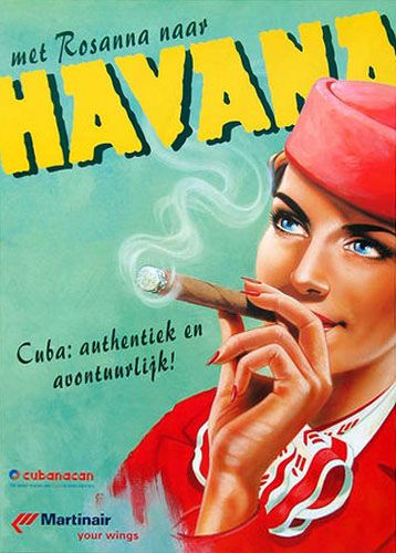 Havana, Cuba vintage travel poster  woman smoking a cigar Cuban cigars Montecristo Cigars, Havana Cigars, Cuba Art, Vintage Cuba, Vintage Airline Posters, Visit Cuba, Cuban Art, Vinales, Cuban Cigars