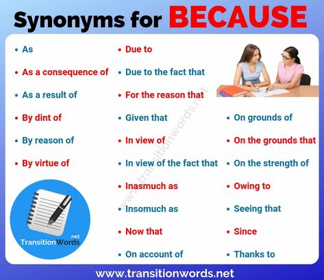 Words to Use Instead of BECAUSE: Helpful List of 23 Synonyms for Because with Examples Words To Use Instead, Improve Writing Skills, Study Stuff, Economic Problems, Writing Curriculum, Story Writing Prompts, Transition Words, Essay Writing Skills, English Writing Skills