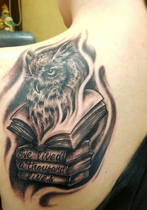 Owl With Books Tattoo, Owl Book Tattoo, Books Tattoo, Steampunk Drawing, Tattoo Thoughts, Ribcage Tattoo, Owl Books, Wing Tattoo Designs, Coffee Tattoos