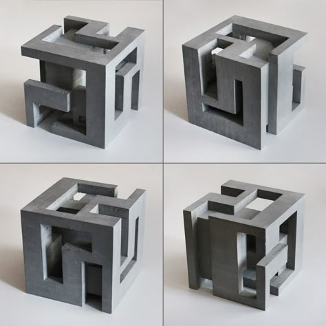 Concrete modular sculptures that create an optical illusion by David Umemoto | Creative Boom Cube Abstract Model, Additive Architecture, Cubic Geometry, Module Architecture, Cubic Architecture, David Umemoto, Cubes Architecture, متحف فني, Conceptual Model Architecture