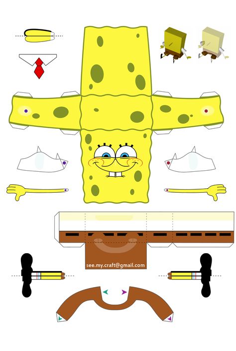 Spongebob Papercraft - Instructions by ~kamibox on deviantART Spongebob Crafts, Paper Toy Printable, Spongebob Party, Spongebob Birthday, Paper Toys Template, Papercraft Printable, Papercraft Templates, Paper Toy, 3d Paper Crafts