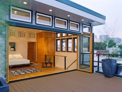 Amazing rooftop bedroom - yes, please! Or just for a secluded side of the house Nana Wall, Folding Doors Exterior, Rooftop Terrace Design, Rooftop Design, Contemporary Exterior, Rooftop Patio, Cool Doors, Rooftop Deck, Terrace Design